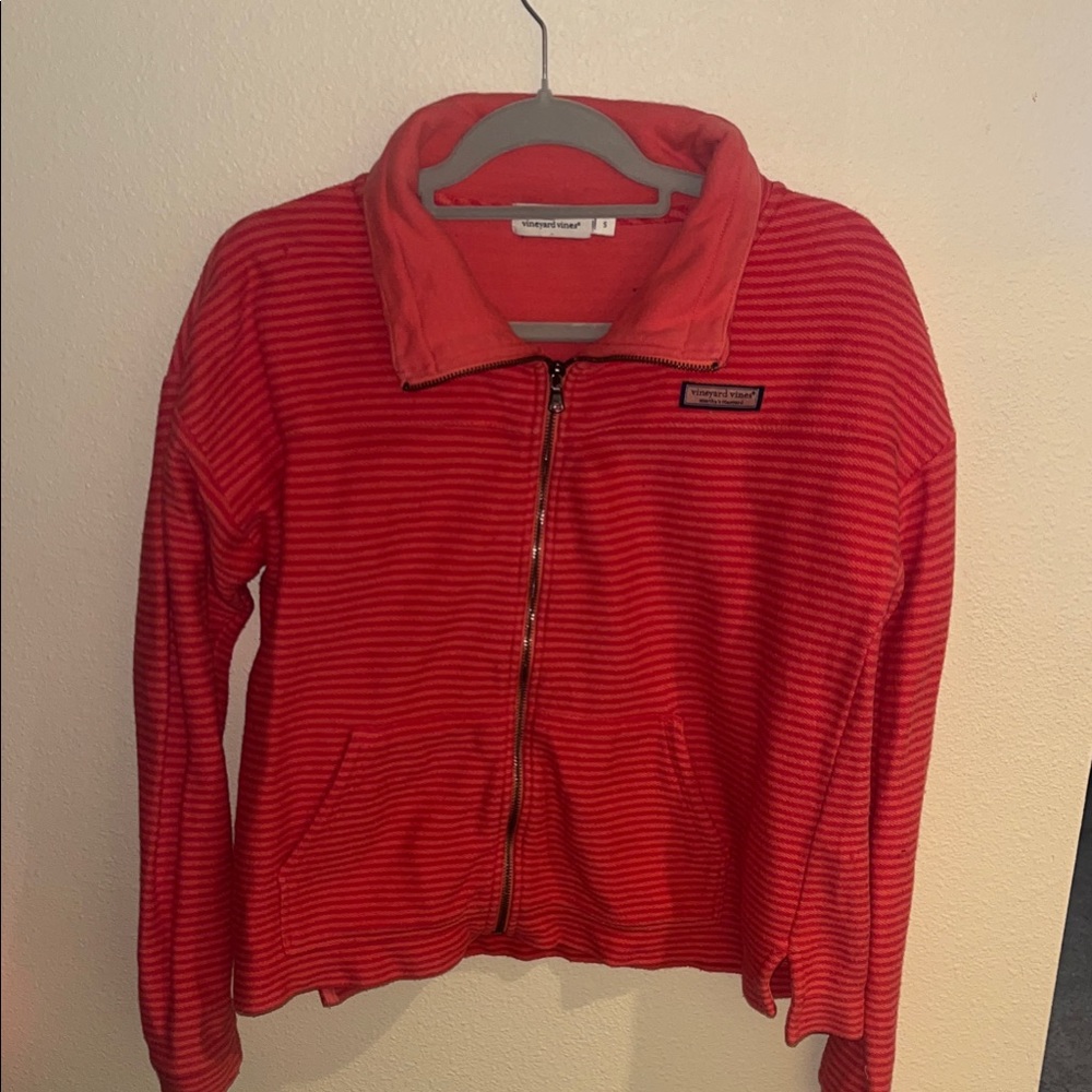 Vineyard Vines pink striped terry sweater